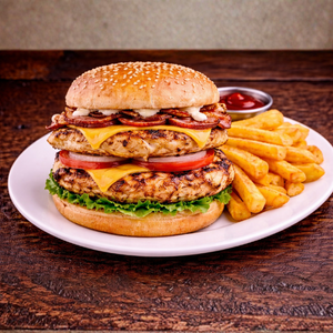 Double Chicken Burger with Chips